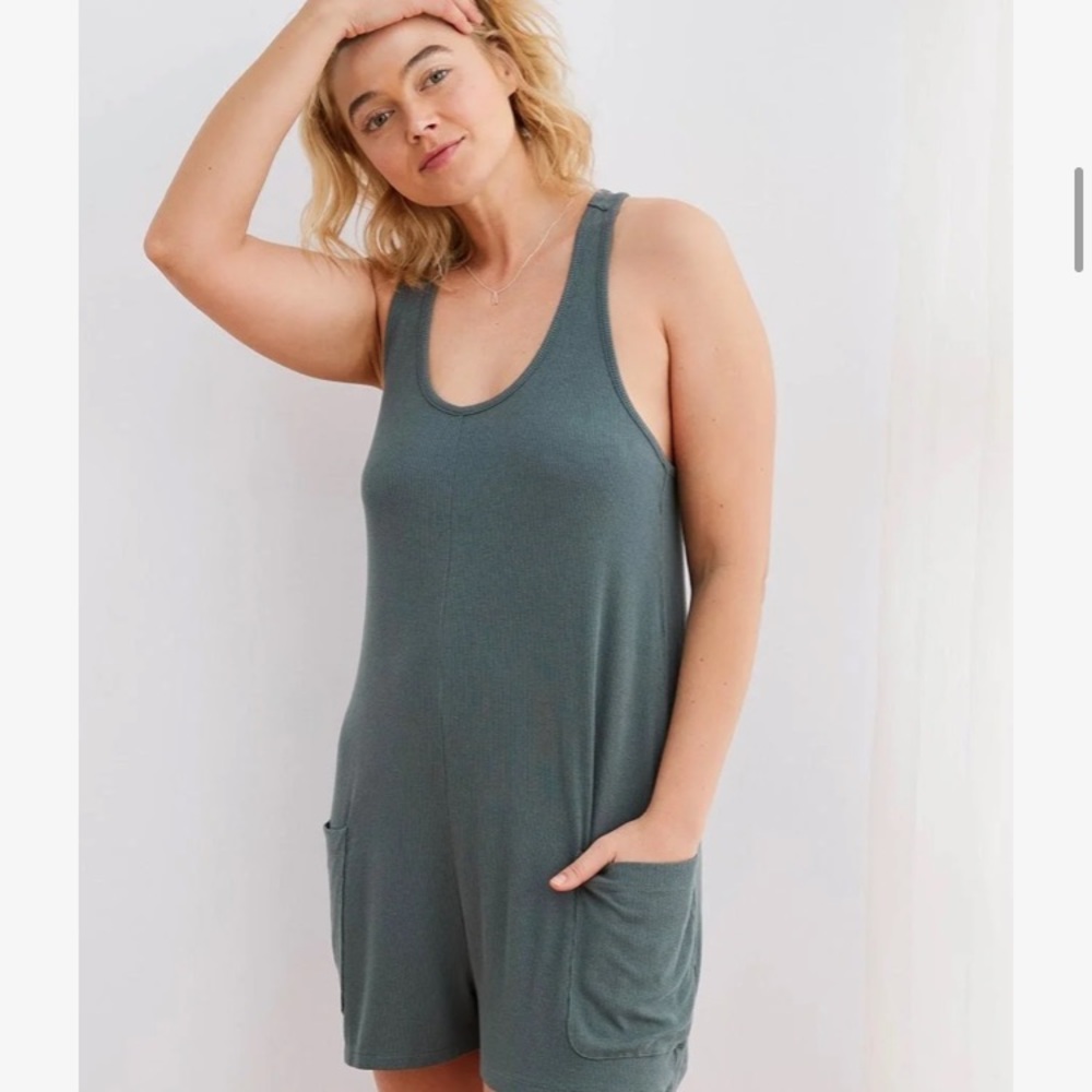 Aerie Green Sleeveless Pajama Romper